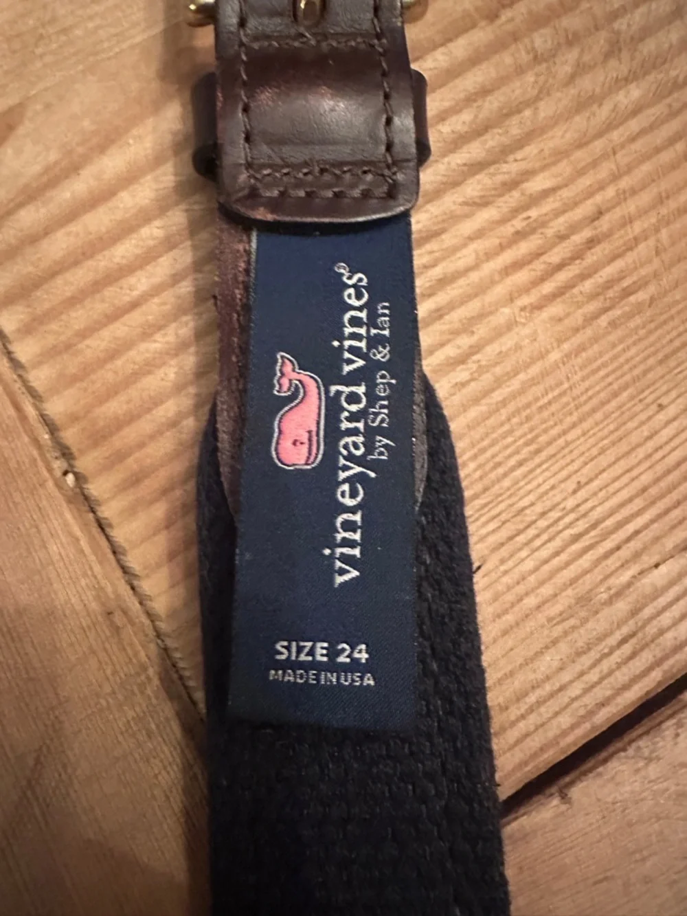 Vineyard Vines Canvas Club Woven Belt Unisex 24 Pink Whale Print Brown Leather